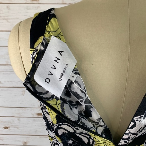 DYVNA Yellow Black Chacha Ruffle Floral Silk Dress - Picture 4 of 10